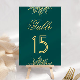 Tarjeta De Mesa Boda India Mehendi Henna Verde Mar de Oro