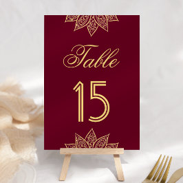 Tarjeta De Mesa Boda indio Mehendi Henna Gold Burgundy