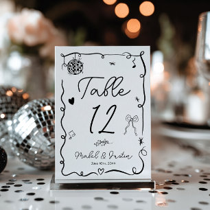 Tarjeta De Mesa Boda informal negra blanca caprichosa