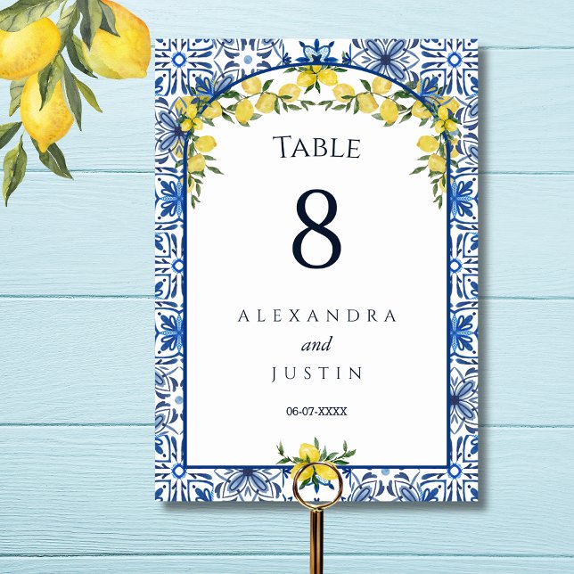 Tarjeta De Mesa Boda italiano Blue Tile Mediterranean Lemon (Subido por el creador)