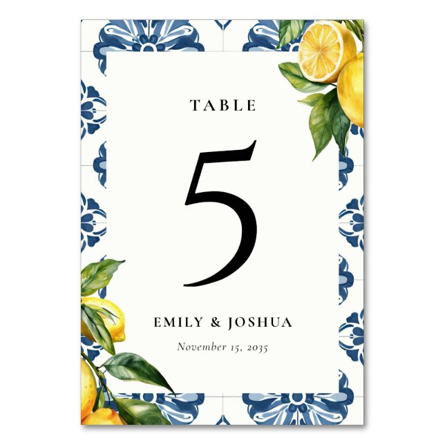 Tarjeta De Mesa Boda italiano de Lemon Positano (Anverso)