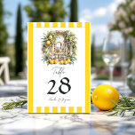 Tarjeta De Mesa boda italiano "La Dolce Vita" Lemon Grove<br><div class="desc">Guíe a sus huéspedes para sentarse con esta encantadora tarjeta boda con el número de la mesa "La Dolce Vita". Con un pintoresco ilustracion de limoneros, una tipografía elegante y acentos de rayas amarillas vibrantes, este diseño complementa perfectamente una temática boda mediterránea o italiana. El personalizable total con los nombres...</div>