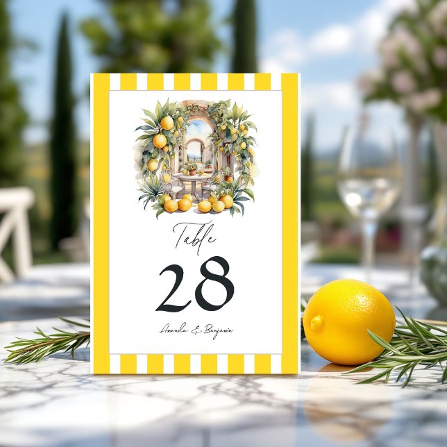 Tarjeta De Mesa boda italiano "La Dolce Vita" Lemon Grove ("La Dolce Vita" Lemon Grove Italian Wedding Table Number)