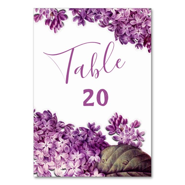 Tarjeta De Mesa Boda Jardín de Primavera Lilac (Anverso)