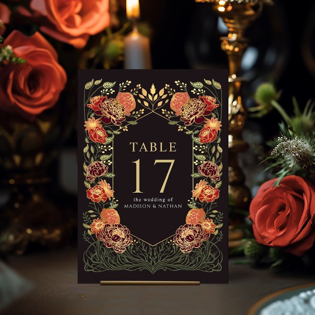 Tarjeta De Mesa Boda Jardín encantada de la fantasía negra y roja (Subido por el creador)