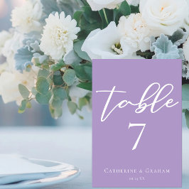 Tarjeta De Mesa Boda Lilac Purple de la tipografía blanca