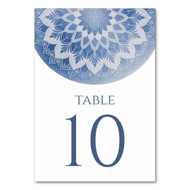 Tarjeta De Mesa Boda Mandala de Encaje Azul (Anverso)