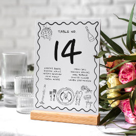 Tarjeta De Mesa Boda manuscrito caprichoso y caprichoso dibujado a