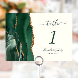 Tarjeta De Mesa Boda Marfil Ágata Verde Esmeralda Dorado