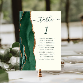 Tarjeta De Mesa Boda Marfil Ágata Verde Esmeralda Dorado