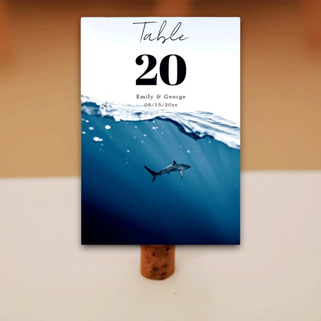 Tarjeta De Mesa Boda marina azul subacuática tiburón náutico de pl (Subido por el creador)