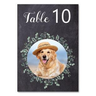 Tarjeta De Mesa Boda Mascota Eucalyptus de fotografía de perro de 