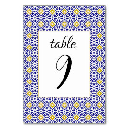 Tarjeta De Mesa Boda mediterráneo azul de azulejos portugueses