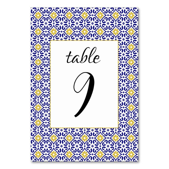 Tarjeta De Mesa Boda mediterráneo azul de azulejos portugueses (Anverso)