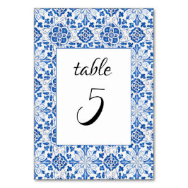 Tarjeta De Mesa Boda mediterráneo azul de azulejos portugueses