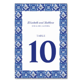 Tarjeta De Mesa Boda mediterráneo blanco y azul moderno