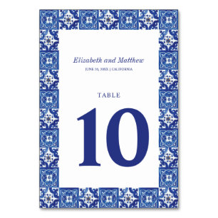 Tarjeta De Mesa Boda mediterráneo blanco y azul moderno