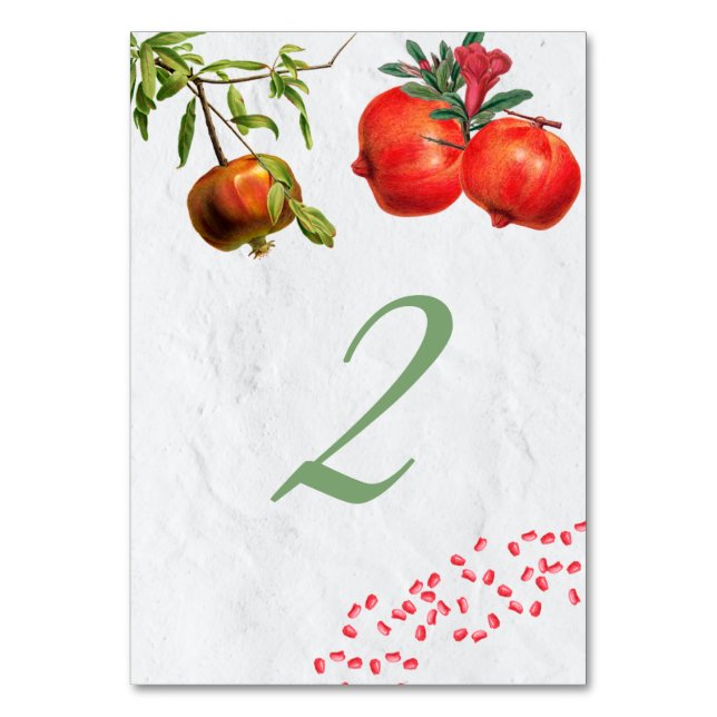 Tarjeta De Mesa Boda mediterráneo botánico de Red Pomegranate (Anverso)