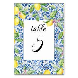 Tarjeta De Mesa Boda mediterráneo de lemones de azulejos portugues