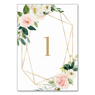 Tarjeta De Mesa Boda Mesa 1 Flores Geométricas Acuarela Primavera