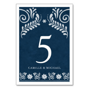 Tarjeta De Mesa Boda mexicano Blue Terracotta Papel Picado
