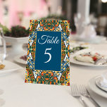 Tarjeta De Mesa boda mexicano verde azulado de talavera<br><div class="desc">Cartel de bienvenida de boda mexicano de época Talavera terracota verde azulado colorido y elegante bodas número de mesa de bienvenida,  números de mesa de boda,  talavera colorido número de mesa boda tarjetas de recepción decoración de mesa números de mesa</div>