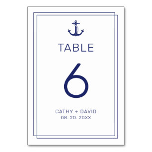 Tarjeta De Mesa Boda Minimalista azul de la Marina de Anclaje Náut