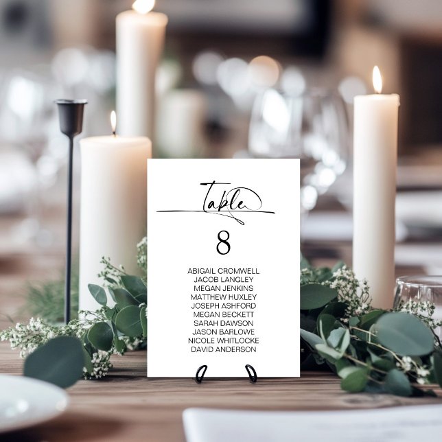 Tarjeta De Mesa Boda Minimalista blanco negro elegante (Subido por el creador)