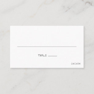 Tarjeta De Mesa Boda Minimalista Casual de Comida en Blanco y Negr