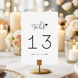 Tarjeta De Mesa Boda Minimalista Corazón Moderno Letra Script