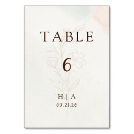 Tarjeta De Mesa Boda Minimalista de Acuarela Rústica en Durazno y 