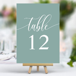 Tarjeta De Mesa Boda Minimalista de Caligrafía en Azul Turquesa Po