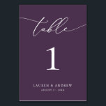 Tarjeta De Mesa Boda Minimalista de ciruela púrpura | Personalizad<br><div class="desc">(**NOTA: Para pedir,  simplemente ajusta tu número de tabla (y nombre/fecha) y agrega cada número a tu carrito por separado. A continuación,  descúbralo una vez que haya terminado.) Bonita tarjeta con número de mesa,  elegante,  moderna y minimalista. Personalizable completo con sus nombres (o nombre de evento) y fecha.</div>
