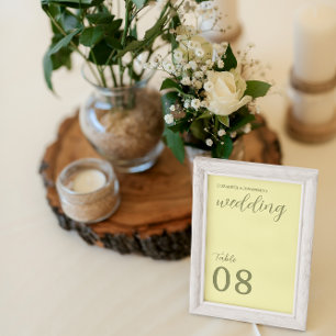 Tarjeta De Mesa Boda Minimalista de mantequilla amarilla y sabia
