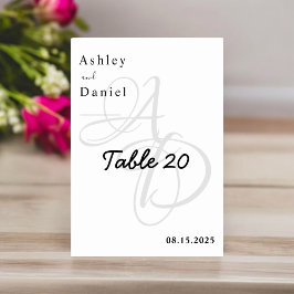 Tarjeta De Mesa Boda minimalista De Moda De Monograma Blanco Y Neg