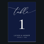 Tarjeta De Mesa Boda Minimalista de Navy Blue | Personalizado de e<br><div class="desc">(**NOTA: Para pedir,  simplemente ajusta tu número de tabla (y nombre/fecha) y agrega cada número a tu carrito por separado. A continuación,  descúbralo una vez que haya terminado.) Bonita tarjeta con número de mesa,  elegante,  moderna y minimalista. Personalizable completo con sus nombres (o nombre de evento) y fecha.</div>