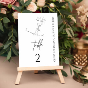 Tarjeta De Mesa Boda minimalista de Pareja de Besado de Arte de Un