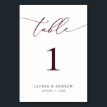 Tarjeta De Mesa Boda Minimalista del vino de Borgoña | Personaliza<br><div class="desc">(**NOTA: Para pedir,  simplemente ajusta tu número de tabla (y nombre/fecha) y agrega cada número a tu carrito por separado. A continuación,  descúbralo una vez que haya terminado.) Bonita tarjeta con número de mesa,  elegante,  moderna y minimalista. Personalizable completo con sus nombres (o nombre de evento) y fecha.</div>