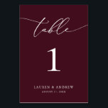 Tarjeta De Mesa Boda Minimalista del vino de Borgoña | Personaliza<br><div class="desc">(**NOTA: Para pedir,  simplemente ajusta tu número de tabla (y nombre/fecha) y agrega cada número a tu carrito por separado. A continuación,  descúbralo una vez que haya terminado.) Bonita tarjeta con número de mesa,  elegante,  moderna y minimalista. Personalizable completo con sus nombres (o nombre de evento) y fecha.</div>