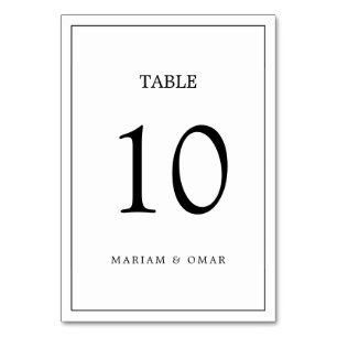 Tarjeta De Mesa Boda Minimalista Elegante con Borde en Blanco y Ne