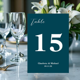 Tarjeta De Mesa Boda Minimalista en Azul Turquesa Profundo