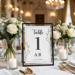 Tarjeta De Mesa Boda Minimalista en Blanco y Negro