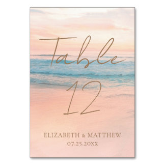 Tarjeta De Mesa Boda Minimalista en la Playa con Puesta de Sol en