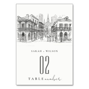 Tarjeta De Mesa Boda minimalista esbozo de Nueva Orleans Louisiana