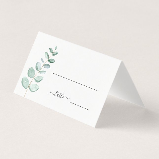 Tarjeta de mesa Boda Minimalista Eucalyptus Greene (Anverso)