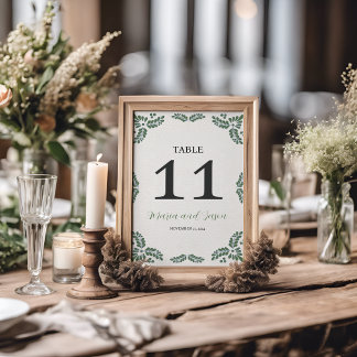 Tarjeta De Mesa Boda minimalista floral verde Talavera mexicana