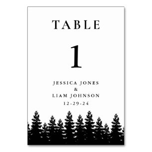 Tarjeta De Mesa Boda minimalista moderna de invierno blanco negro