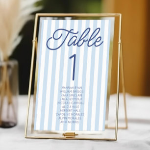 Tarjeta De Mesa Boda Minimalista Moderna de Rayas Azules