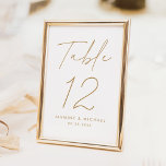 Tarjeta De Mesa Boda Minimalista moderno de guiones dorados<br><div class="desc">Tarjetas simples y modernas con números de tabla boda con "Table" mostradas en un guión dorado escrito a mano con fondo blanco (o un color de su elección). Para solicitar las tarjetas de tabla de boda dorado: agregue su nombre, fecha de boda y número de tabla. Cada número debe añadirse...</div>