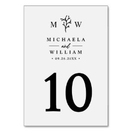Tarjeta De Mesa Boda Minimalista moderno en monograma botánico